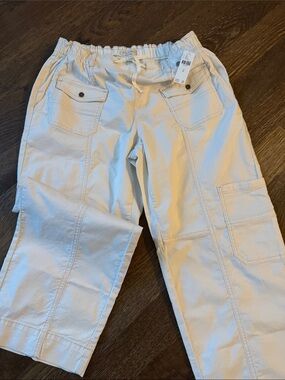 Pilcro Cream Cargo Pants with Drawstring Waist